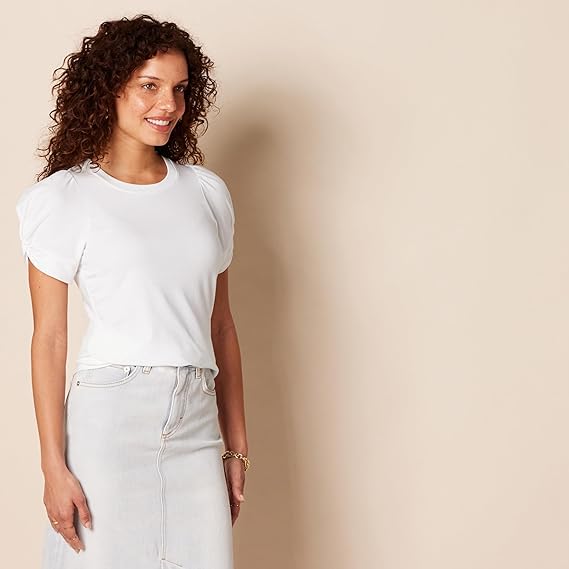 Áo thun Nữ cổ tròn tay xoắn Amazon Essentials - size M Mỹ (L Việt Nam) - Trắng B08P4TH7XQ - Ảnh 4