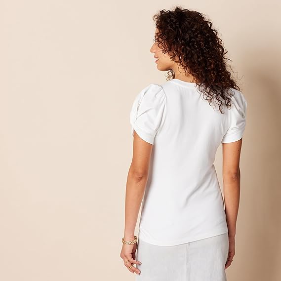 Áo thun Nữ cổ tròn tay xoắn Amazon Essentials - size M Mỹ (L Việt Nam) - Trắng B08P4TH7XQ - Ảnh 2