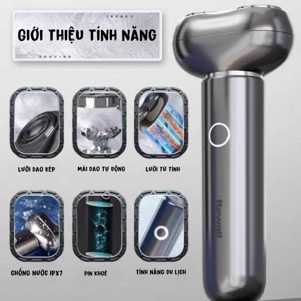 Máy cạo râu Rewell T5, lưỡi kép từ tính, tự mài, chống nước IPX7. - Ảnh 2