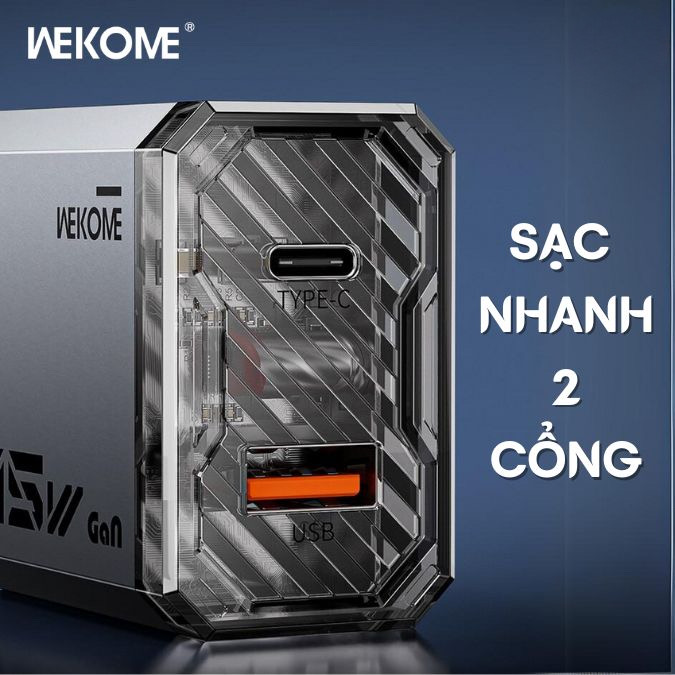 Củ sạc nhanh 35W hãng WEKOME WP-U23 2 cổng sạc hỗ trợ sạc nhanh PPS, PD, GaN - Ảnh 2
