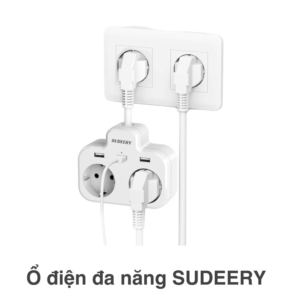 Ổ điện đa năng 3680W hãng SUDEERY WPG-EU016 ( Đức ), có 2 cổng 220V + 2 cổng USB-A - màu trắng/ đen