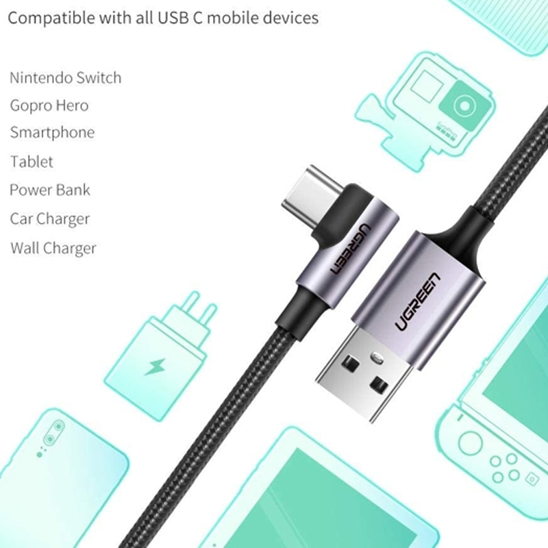 Cáp sạc nhanh 3A chữ L chân Type-C Ugreen US284, vỏ nhôm - dài 3M - Ảnh 2