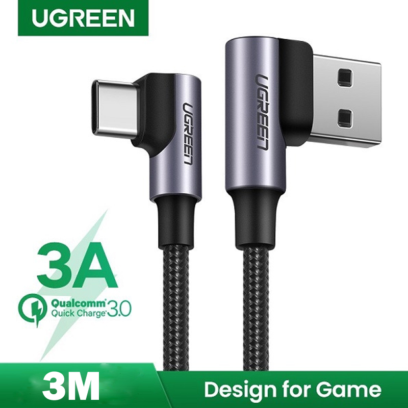 Cáp sạc nhanh 3A chữ L chân Type-C Ugreen US284, vỏ nhôm - dài 3M