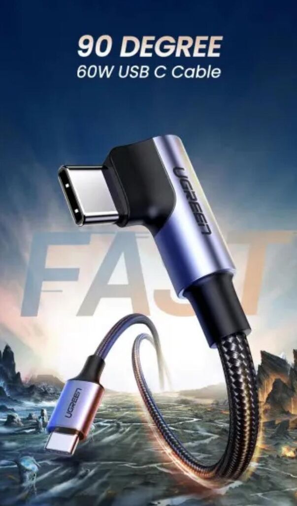 Cáp dữ liệu, sạc nhanh 60W Type-C to Type-C bẻ góc 90 Ugreen  US255/50122 - dài 0,5M  - Ảnh 4
