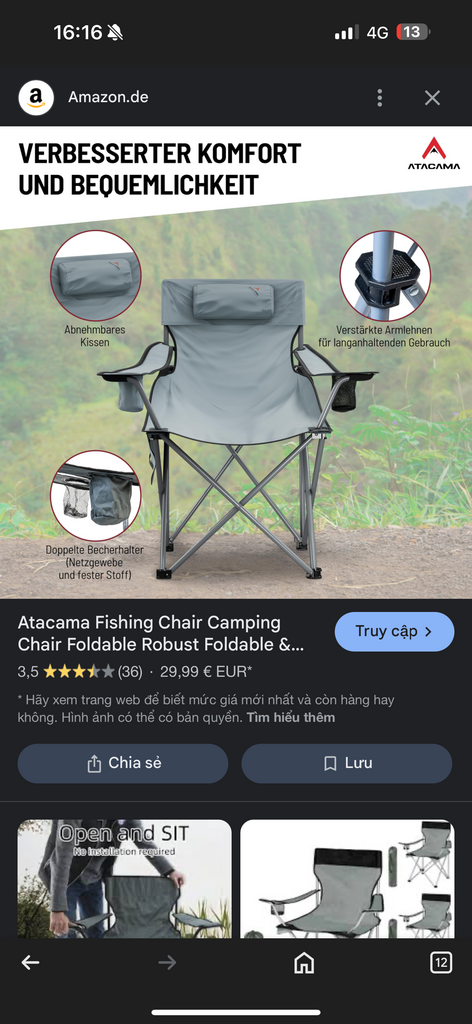 Ghế xếp dã ngoại Atacama chính hãng - thương hiệu Đức , câu cá, camping… - Ảnh 8
