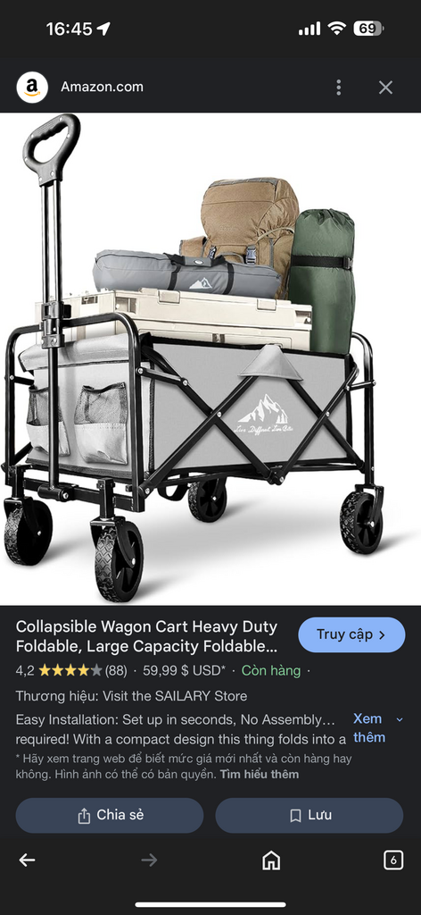 {Order giao 9/5} Xe kéo gấp gọn đa năng SAILARY ( hàng Amazon Mỹ )  - Ảnh 2