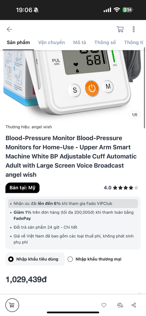 {Order giao 15/5} Máy đo huyết áp điện tử Angel Wish - Ảnh 2