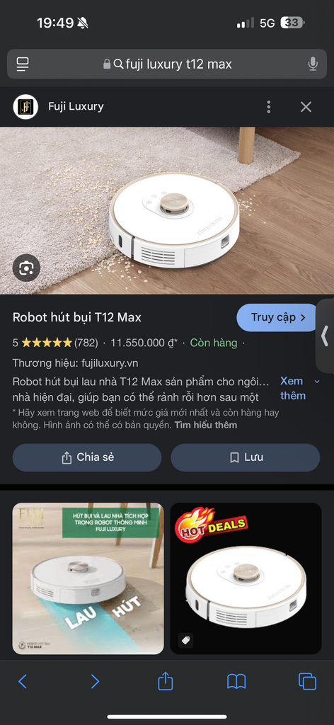 Robot hút bụi lau nhà thông minh Fuji Luxury T12 Max - màu đen - Ảnh 2