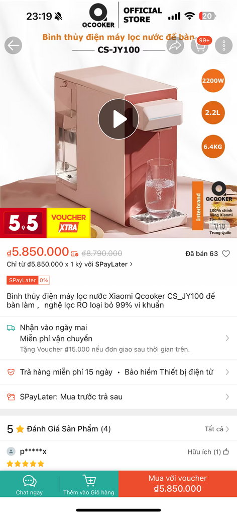 Bình thủy điện máy lọc nước để bàn Xiaomi Qcooker CS_JY100, công nghệ lọc RO - Ảnh 2