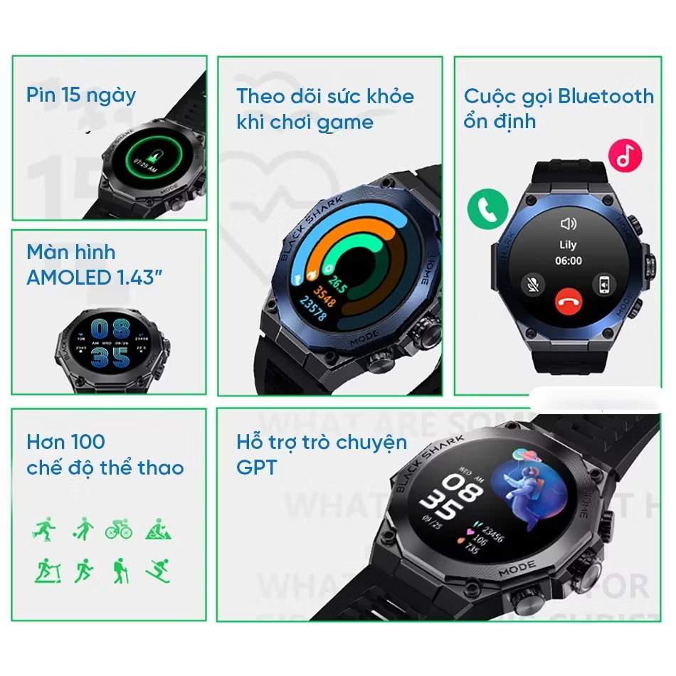 {Order giao 10/8} Đồng hồ thông minh Xiaomi Black Shark S1 Pro, có chat GPT - Ảnh 3
