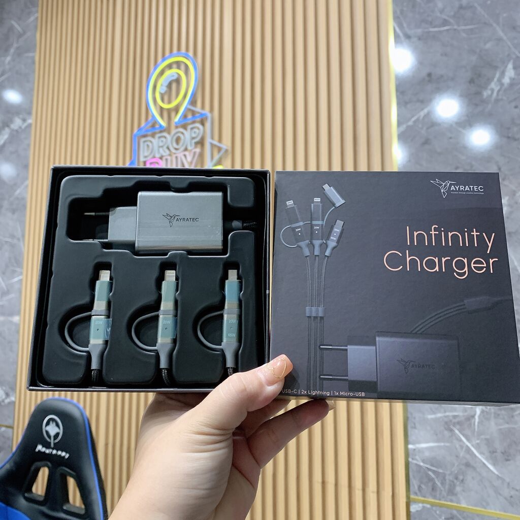 Sạc nhanh 65W AyraTec Infinity, liền 3 dây cáp  ( Sạc BH 1 năm, cáp BH 1 tuần)