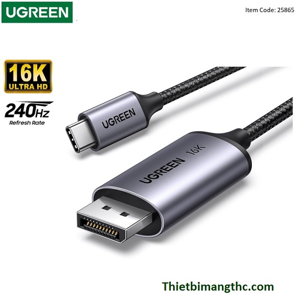 Cáp USB-C sang Display Port UGREEN CM707 (25865) dài 2m, hỗ trợ 16K