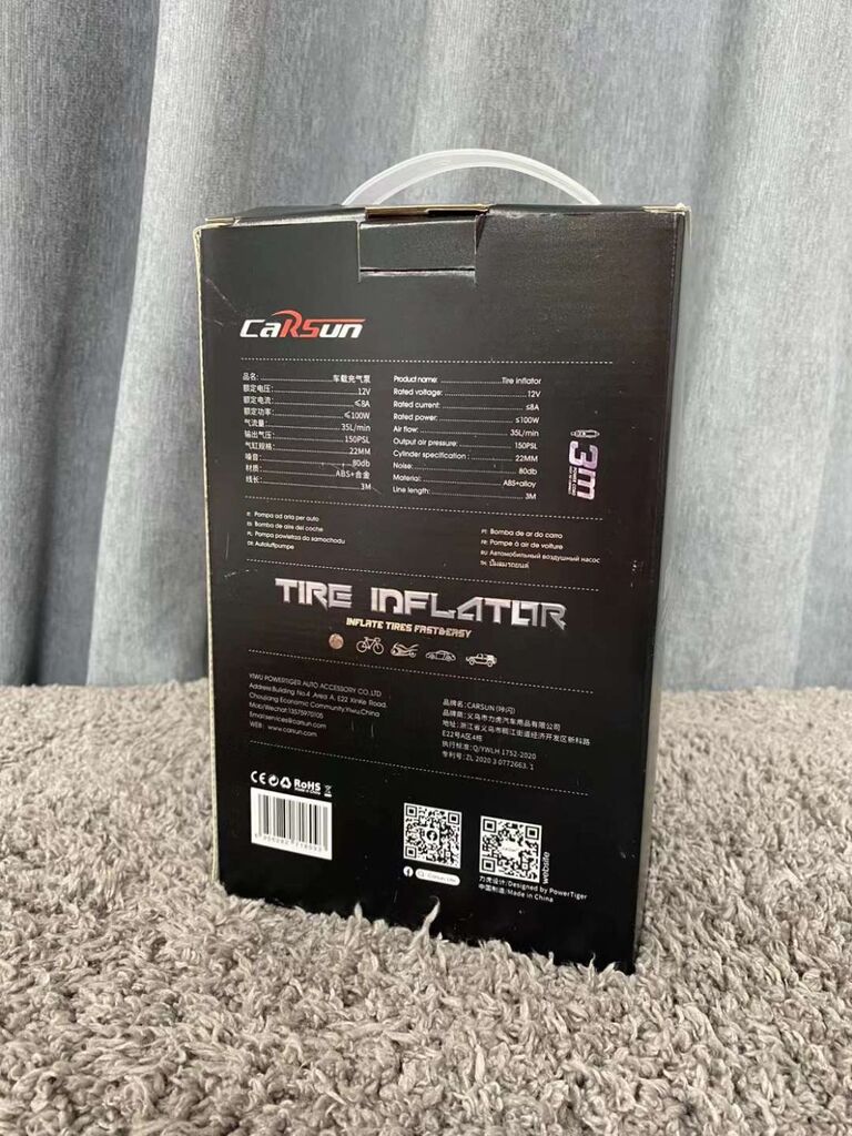Máy bơm lốp xe hơi Hãng CARSUN , bơm điện oto 100W, có đèn pin ( Hàng Amazon Mỹ ) - Ảnh 4