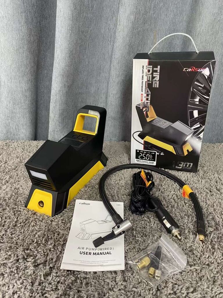 Máy bơm lốp xe hơi Hãng CARSUN , bơm điện oto 100W, có đèn pin ( Hàng Amazon Mỹ )
