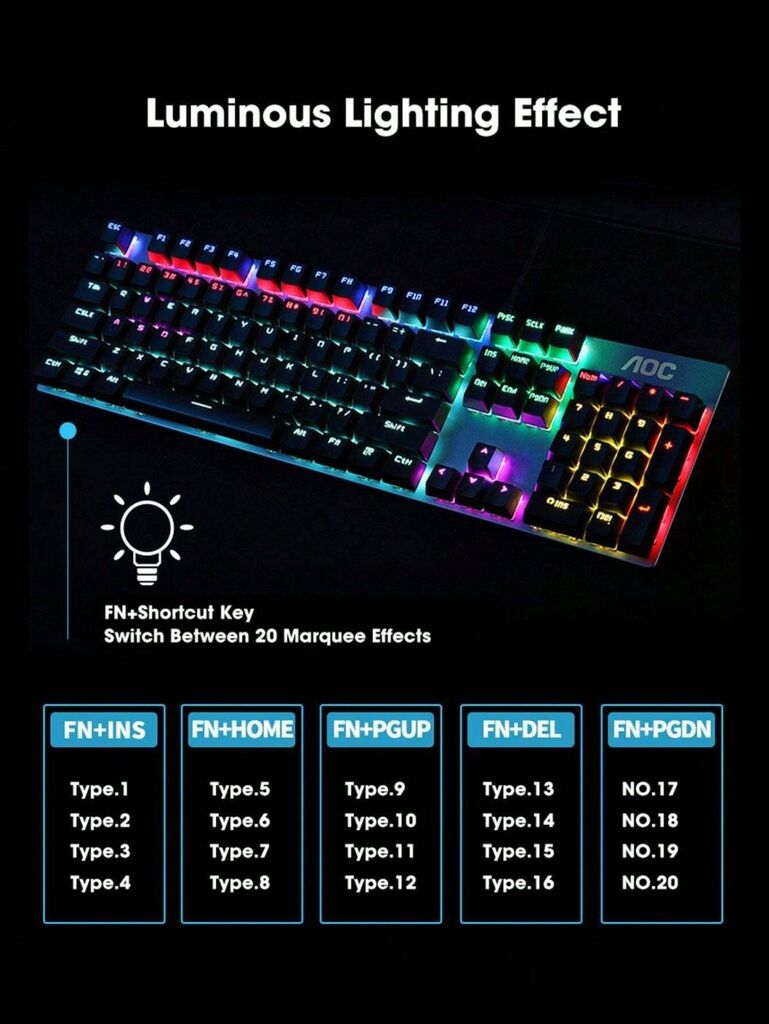 Bàn phím cơ AOC GK410 | 104 phím đèn RGB - Ảnh 5