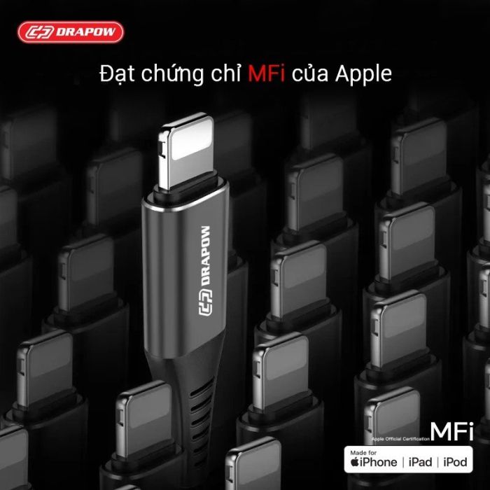 Dây cáp sạc nhanh 1M 2M 3M iPhone chuẩn MFI hãng DRAPOW CF23 - Ảnh 3
