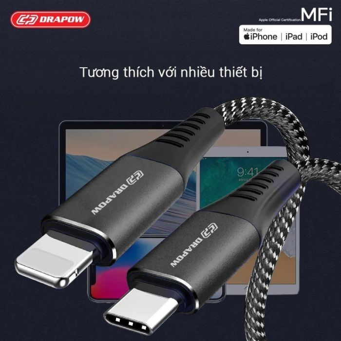 Dây cáp sạc nhanh 1M 2M 3M iPhone chuẩn MFI hãng DRAPOW CF23 - Ảnh 6
