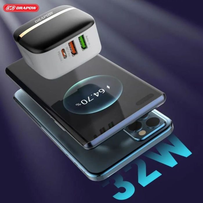 Bộ củ cáp sạc nhanh 3 cổng sạc- 32W CS32 DRAPOW tặng kèm cáp iPhone C to L - Ảnh 2