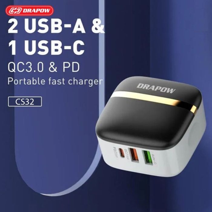 Bộ củ cáp sạc nhanh 3 cổng sạc- 32W CS32 DRAPOW tặng kèm cáp iPhone C to L - Ảnh 4