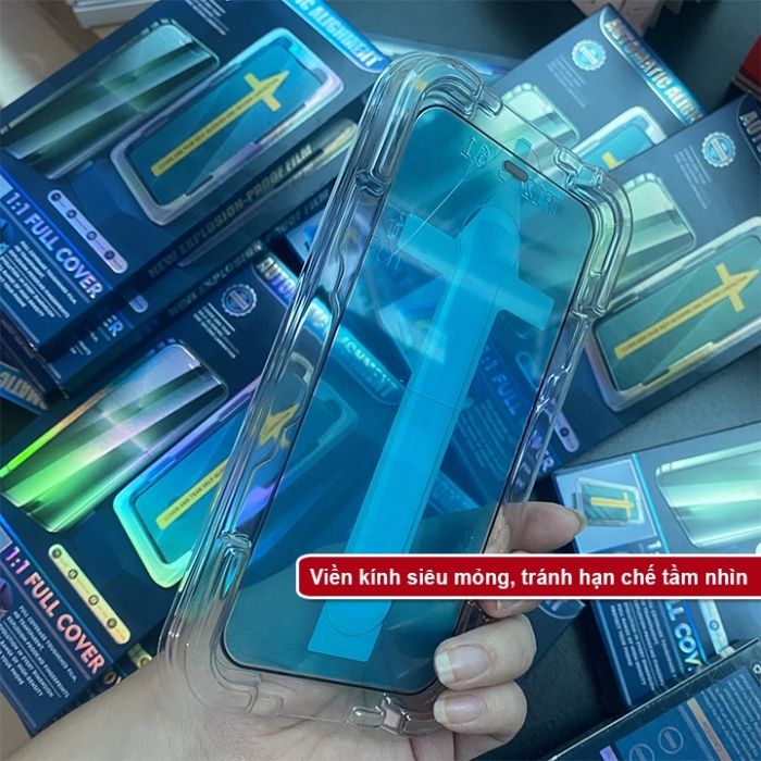 Kính cường lực tự dán iPhone khung dán tự động siêu dễ dán, viền mỏng, chống bám bụi - Ảnh 4
