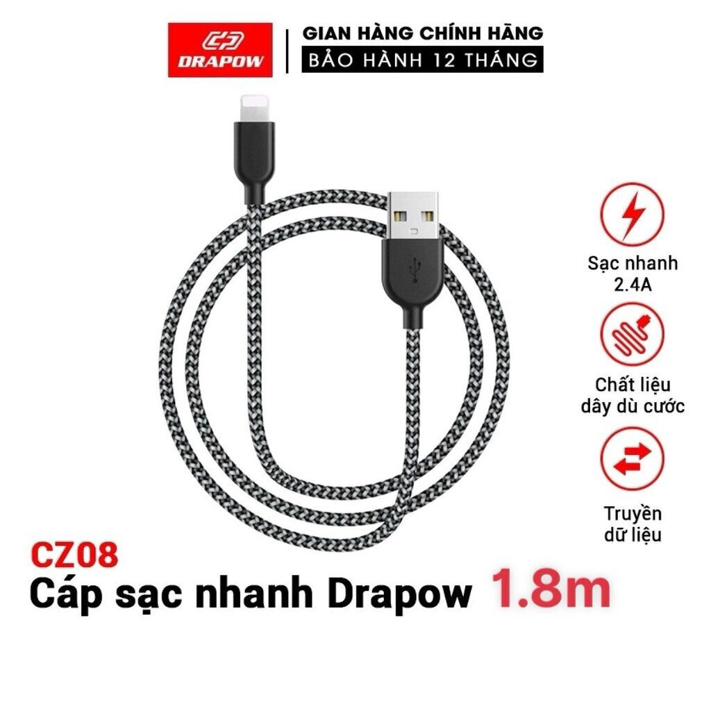 Cáp sạc dây dù iPhone 0.9 mét - DRAPOW CZ08 siêu bền chống đứt - Ảnh 2