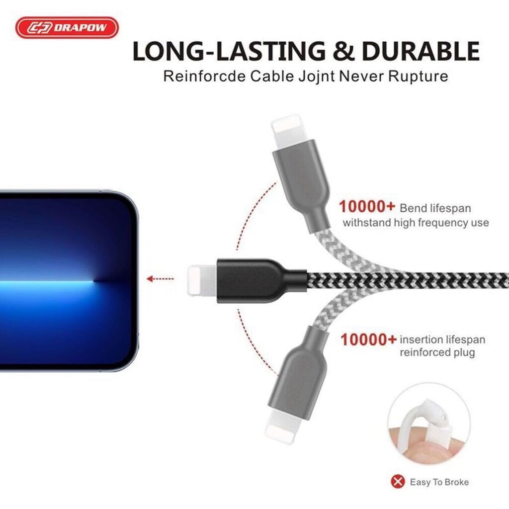 Cáp sạc dây dù iPhone 0.9 mét - DRAPOW CZ08 siêu bền chống đứt - Ảnh 7