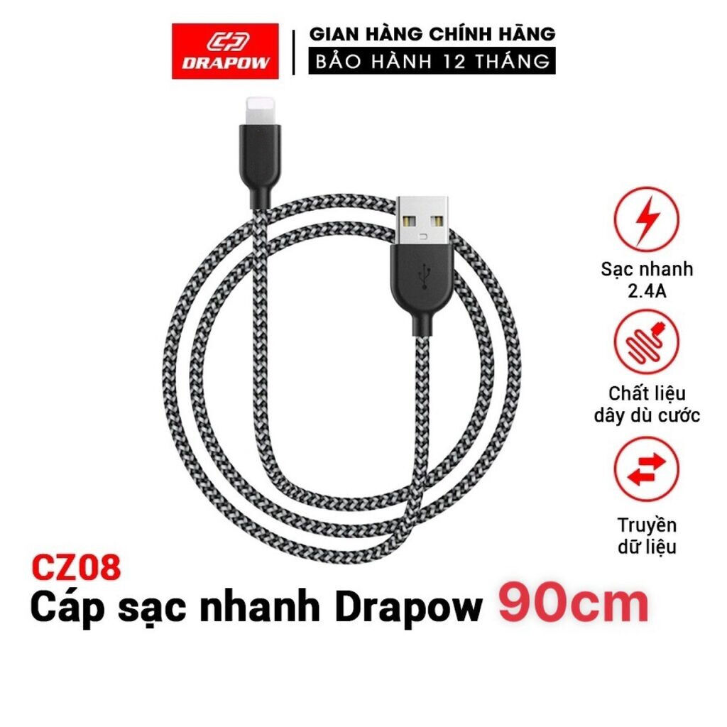 Cáp sạc dây dù iPhone 0.9 mét - DRAPOW CZ08 siêu bền chống đứt