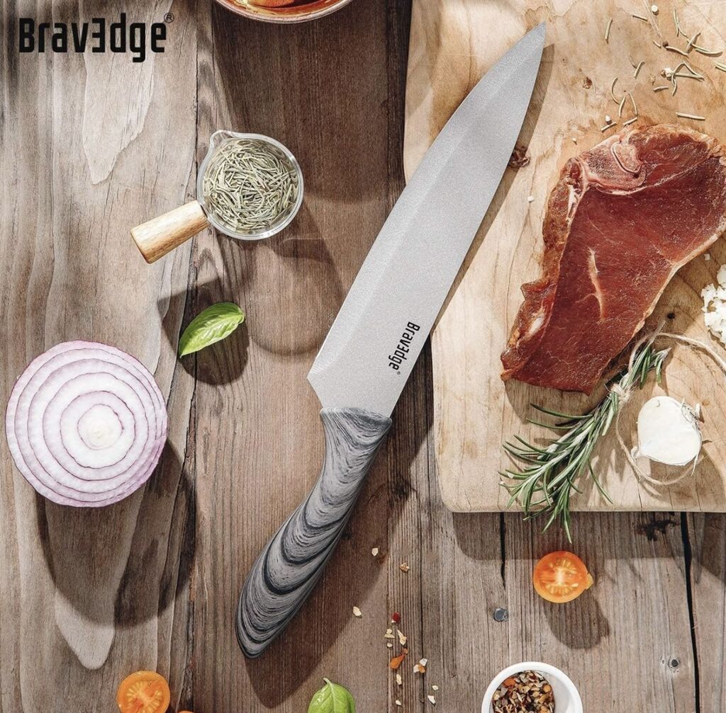 Bộ dao làm bếp chuyên nghiệp 5 món hãng Bravedge ( Amazon Mỹ ) thép không gỉ , có bọc dao - Ảnh 4