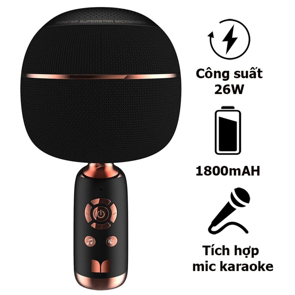 Micro Karaoke kèm Loa hãng Monster M97 (Mỹ ), 26W,Bluetooth 5.0,TWS kết nối 2 mic ( màu hồng) - Ảnh 2