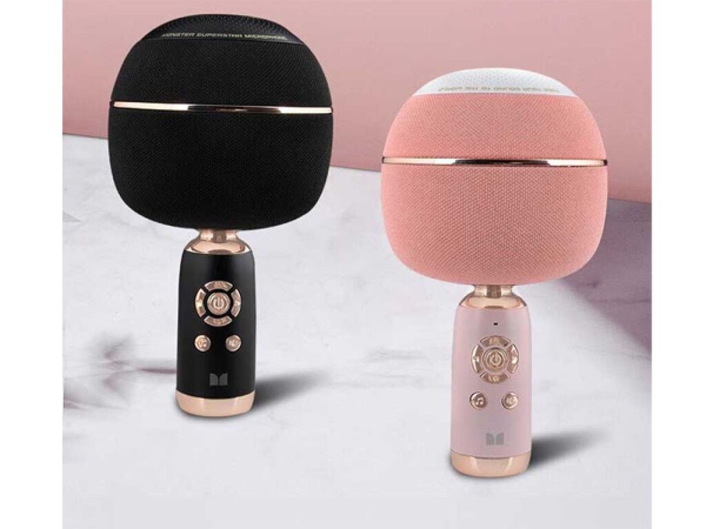 Micro Karaoke kèm Loa hãng Monster M97 (Mỹ ), 26W,Bluetooth 5.0,TWS kết nối 2 mic ( màu hồng)