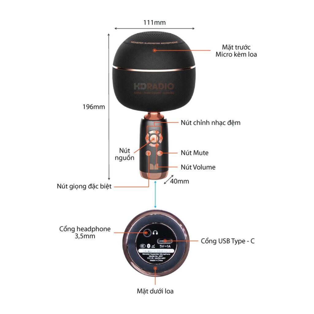Micro Karaoke kèm Loa hãng Monster M97 (Mỹ ), 26W,Bluetooth 5.0,TWS kết nối 2 mic ( màu hồng) - Ảnh 4