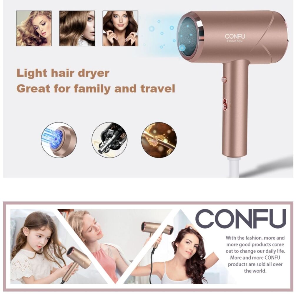 Máy sấy tóc hãng CONFU KF-3139 ,1800W, sấy 2 chiều nóng lạnh, bổ sung ion âm ( Hàng Amazon ) - Ảnh 7