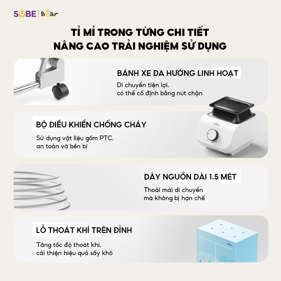 Tủ sấy quần áo Bear PCD-4H12G - Ảnh 3
