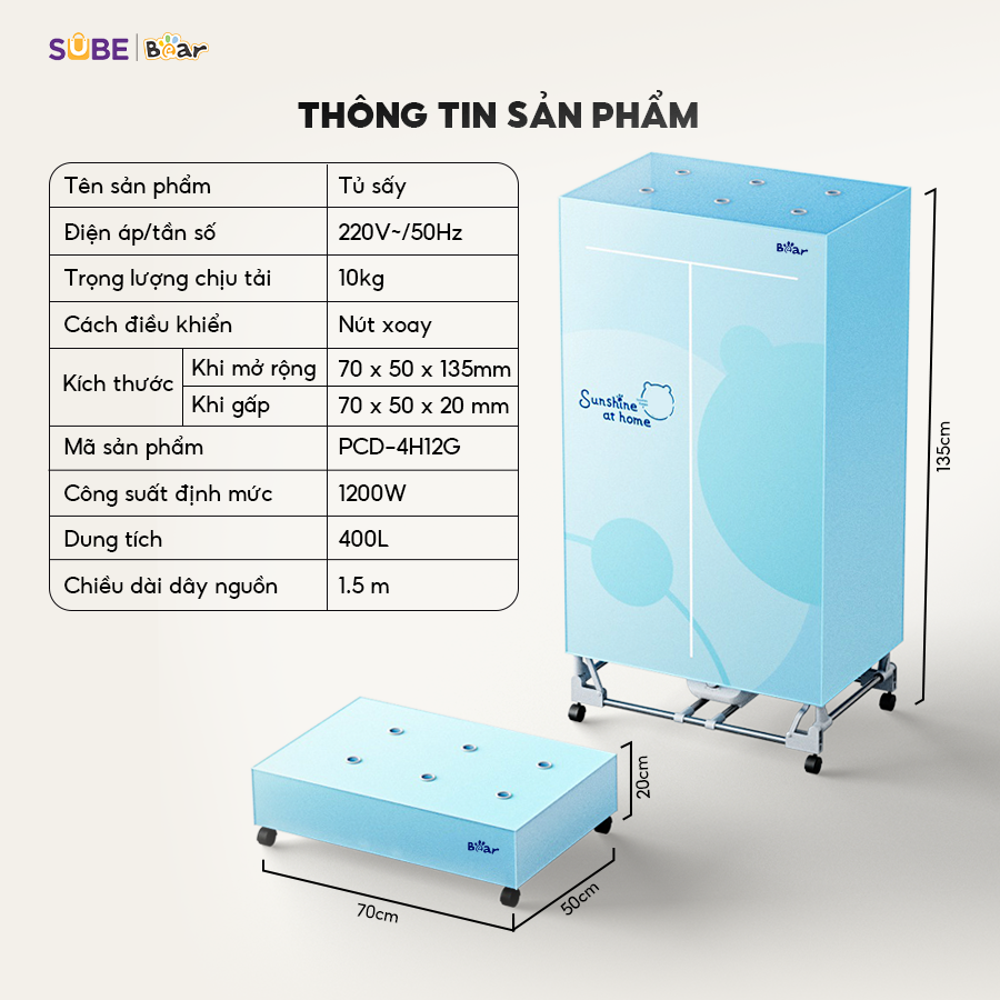 Tủ sấy quần áo Bear PCD-4H12G - Ảnh 2