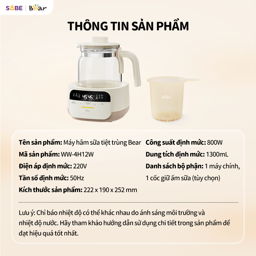 Máy hâm sữa tiệt trùng Bear WW-4H12W - Ảnh 3