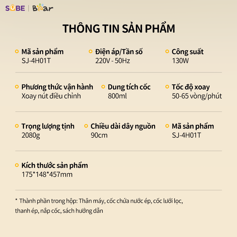 Máy ép trái cây Bear SJ-4H01T - Ảnh 5