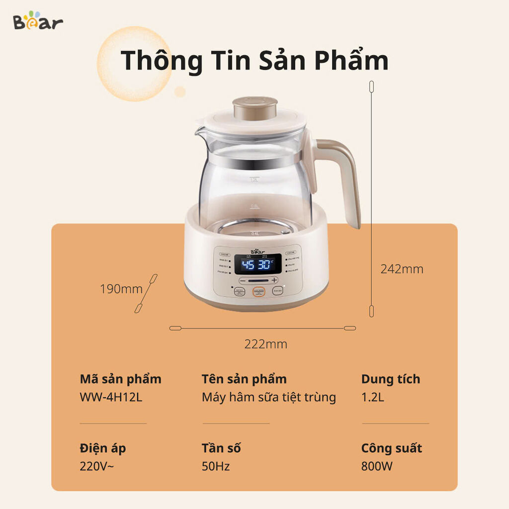 Máy hâm sữa tiệt trùng Bear WW-4H12L - Ảnh 6