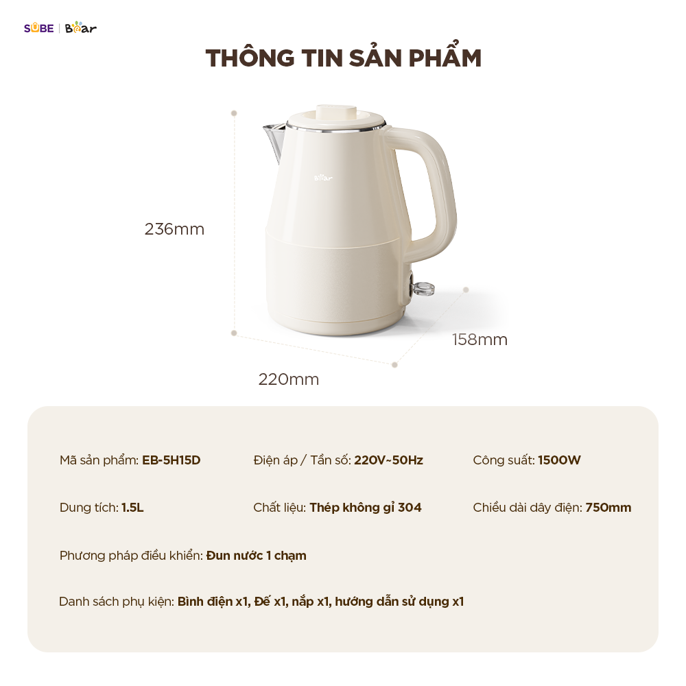 Ấm đun nước Bear 1.5L EB-5H15D - Ảnh 6
