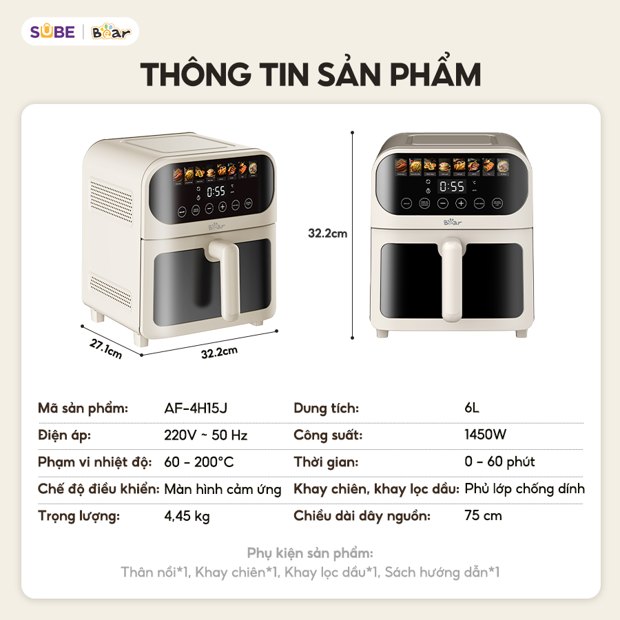 Nồi chiên không dầu Bear AF-4H15J - Ảnh 7