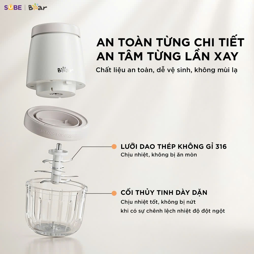 (GIÁ ĐỘC QUYỀN) Máy xay ăn dặm 8 lưỡi 0.3L Bear CH-5H02D24 (2 màu Trắng - Vàng) - Ảnh 3