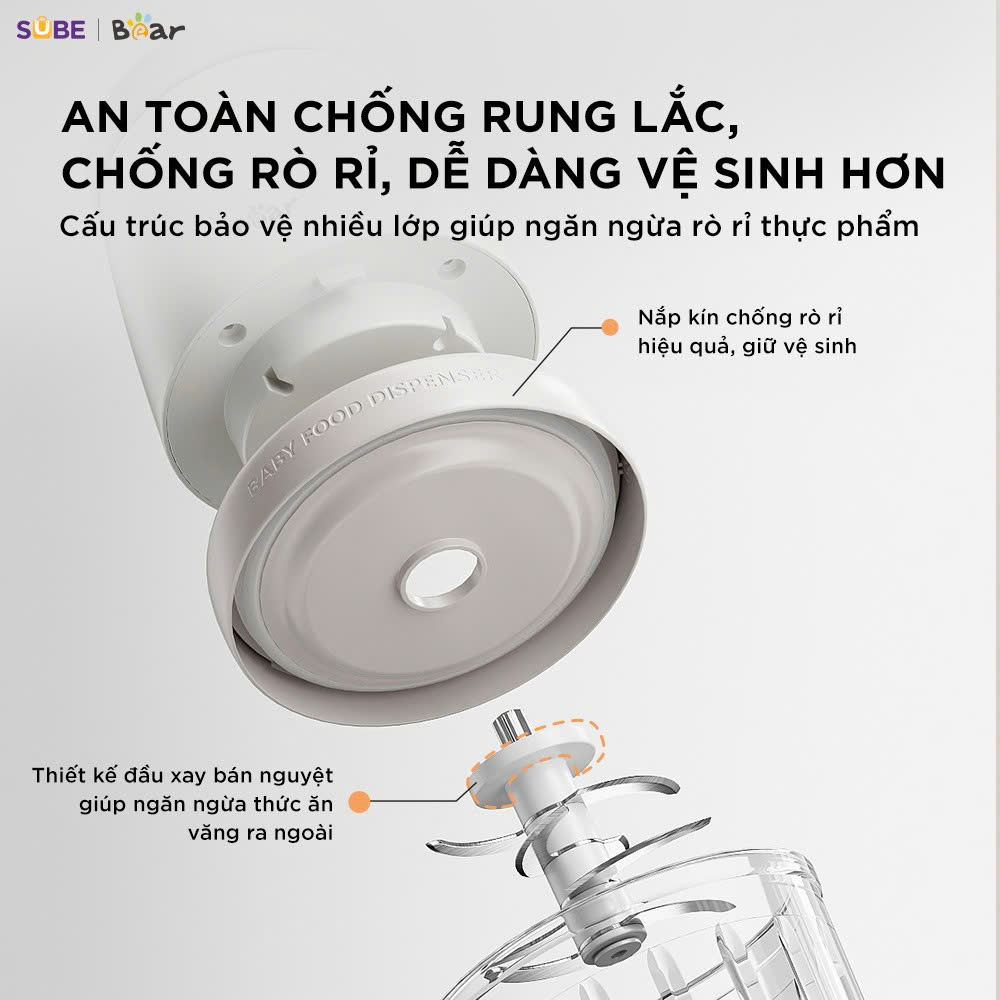 (GIÁ ĐỘC QUYỀN) Máy xay ăn dặm 8 lưỡi 0.3L Bear CH-5H02D24 (2 màu Trắng - Vàng) - Ảnh 5