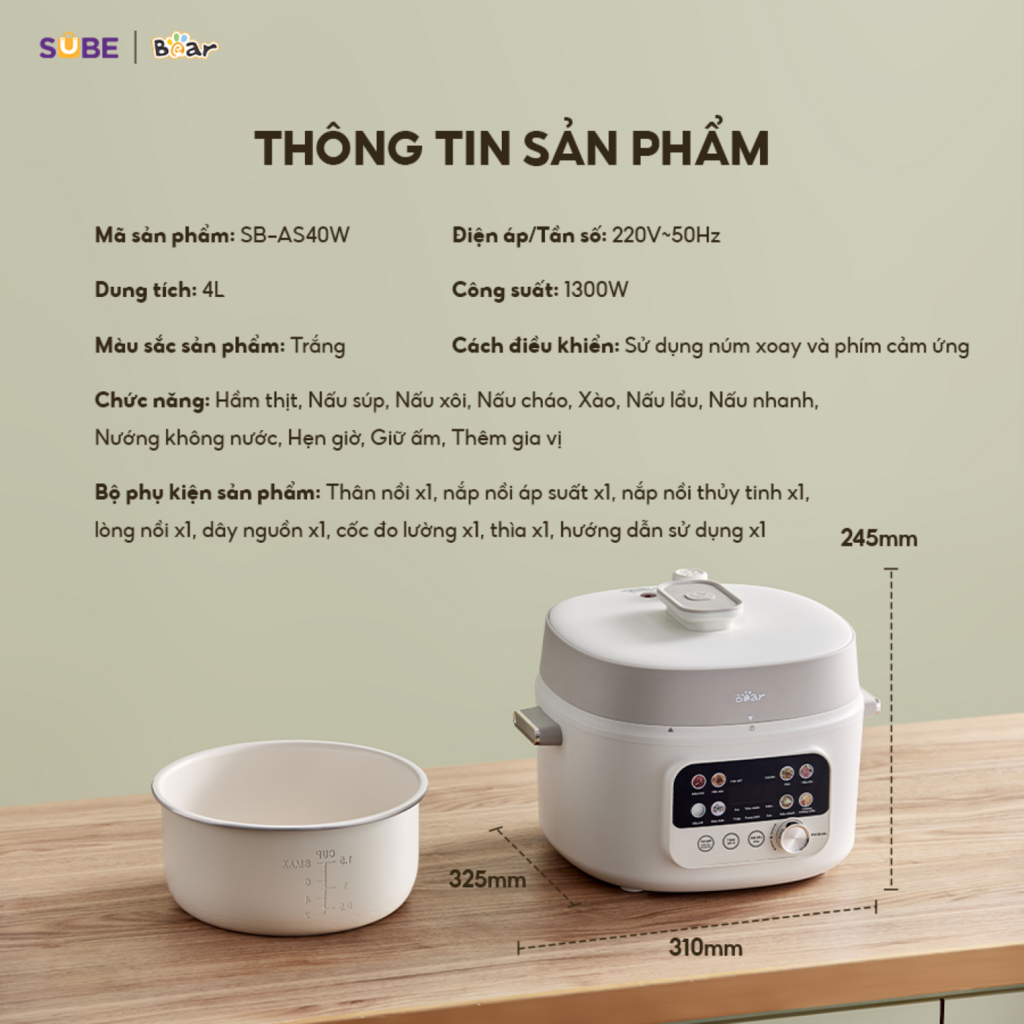 Nồi áp suất Bear SB-AS40W - Ảnh 2