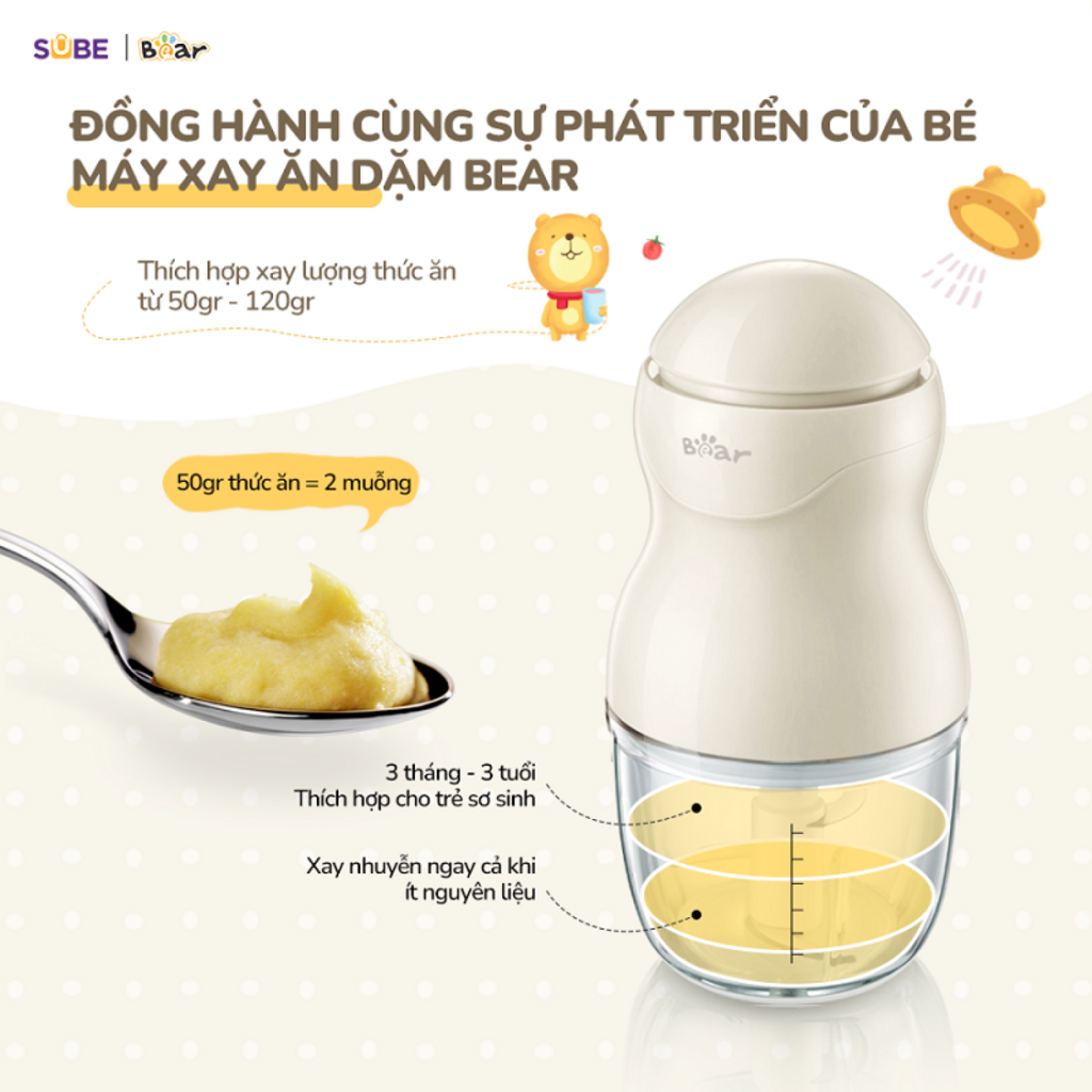 Máy xay Bear 0.3l GR-B03V8, phù hợp xay đồ ăn dặm, xay gia vị, lượng thịt ít