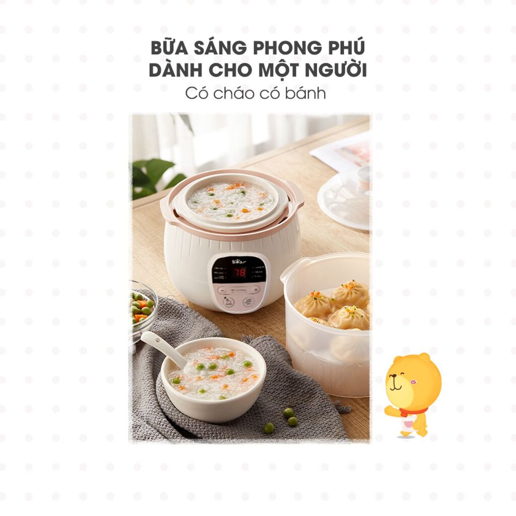 Nồi Nấu Chậm SUBE001 0,8L Bear Chính Hãng, Nấu Cháo, Hầm, Hấp, Chưng Yến Giữ Trọn Chất Dinh Dưỡng - Ảnh 5