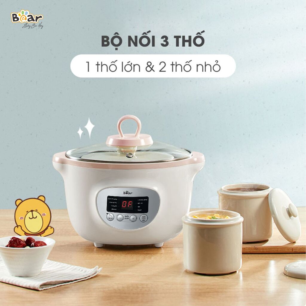 Nồi Nấu Chậm Bear 1,6L SUBE002 Bear Chính Hãng Đa Năng Nấu Cháo, Chưng Yến Bản Tiếng Việt