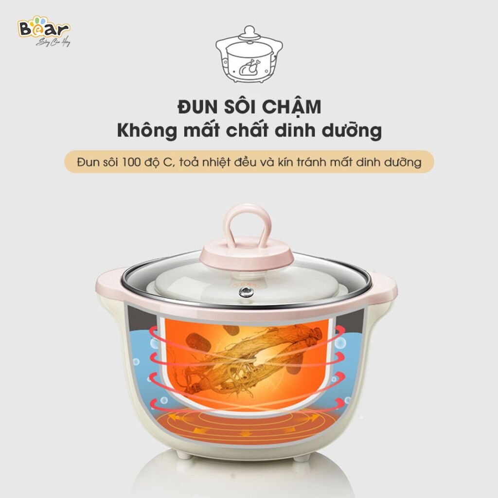Nồi Nấu Chậm Bear 1,6L SUBE002 Bear Chính Hãng Đa Năng Nấu Cháo, Chưng Yến Bản Tiếng Việt - Ảnh 5