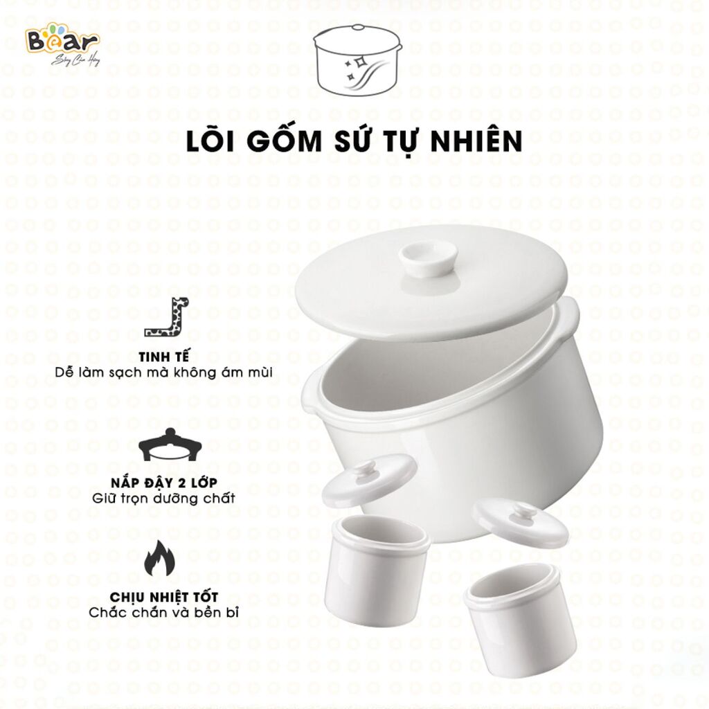 Nồi Nấu Chậm Bear 1,6L SUBE002 Bear Chính Hãng Đa Năng Nấu Cháo, Chưng Yến Bản Tiếng Việt - Ảnh 6
