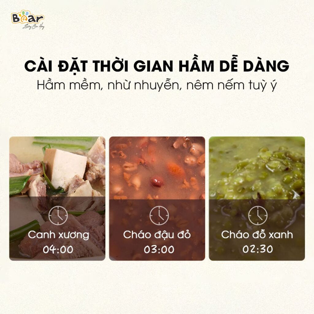 Nồi Nấu Chậm Bear 1,6L SUBE002 Bear Chính Hãng Đa Năng Nấu Cháo, Chưng Yến Bản Tiếng Việt - Ảnh 7