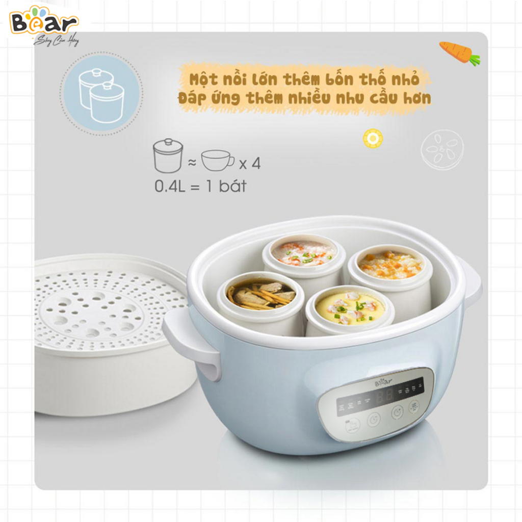Nồi Nấu Chậm 2,5L Bear SUBE003 Chính Hãng Đa Năng Nấu Cháo, Chưng Yến Bản Tiếng Việt - Ảnh 3