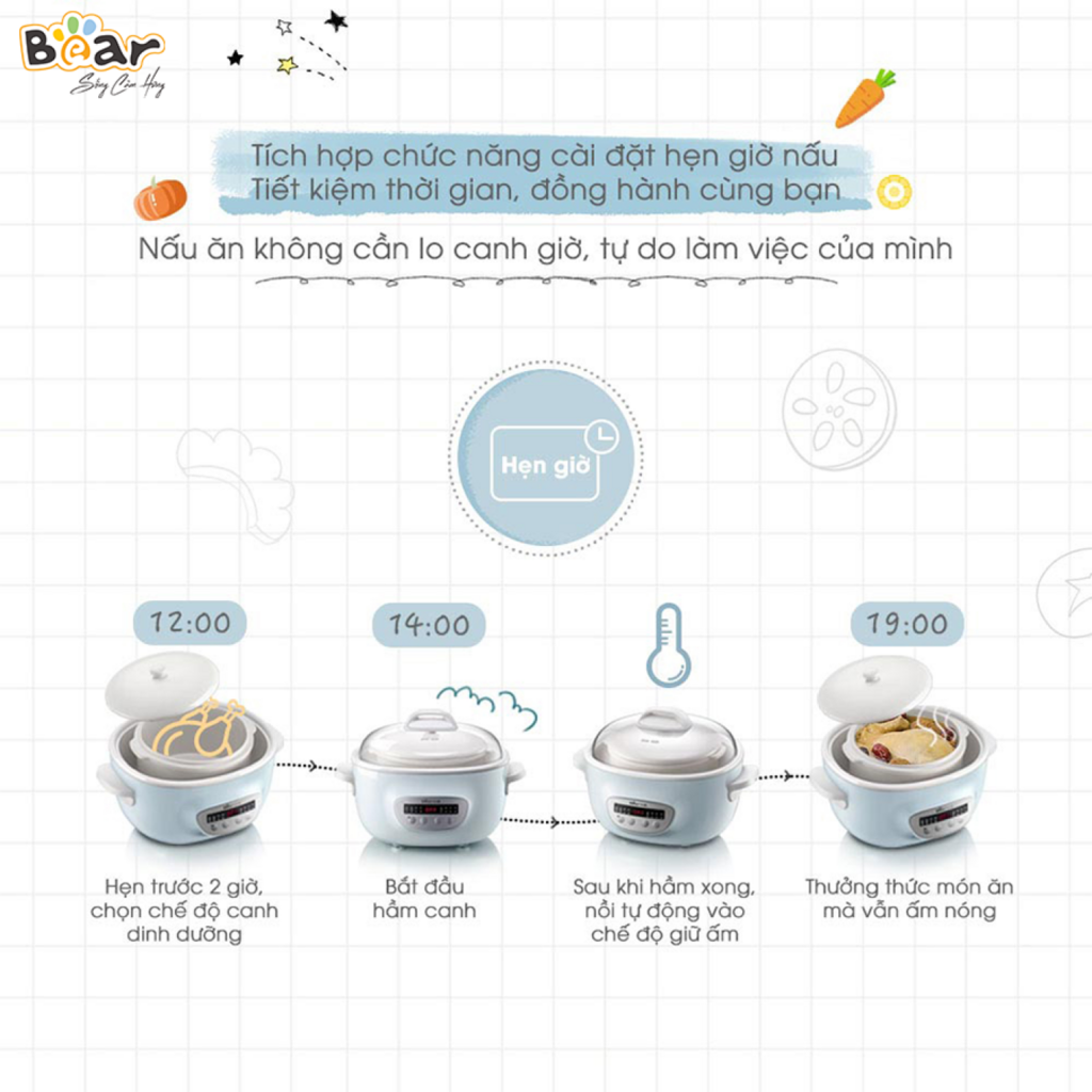 Nồi Nấu Chậm 2,5L Bear SUBE003 Chính Hãng Đa Năng Nấu Cháo, Chưng Yến Bản Tiếng Việt - Ảnh 7